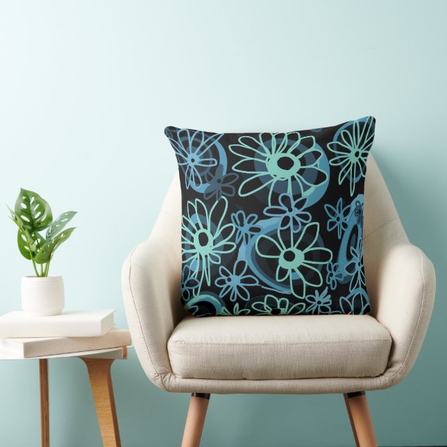 Mazipoodles Kärlek Flowers - Black Dusty Blue Anka Kudde (Stol)