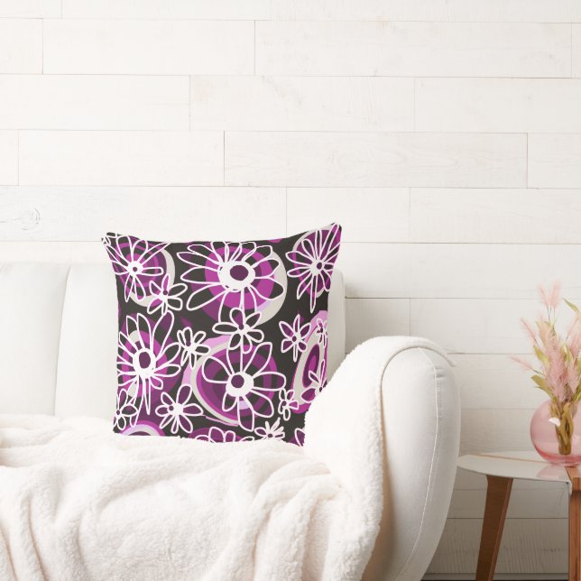 Mazipoodles Kärlek Flowers - Black Lila White Kudde (Soffa)