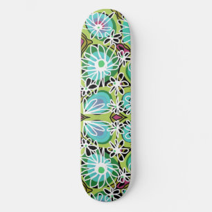 Mazipoodles Kärlek Flowers - Grönt Teal Lila White Mini Skateboard Bräda 18,5 Cm