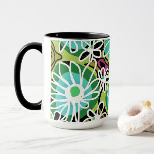 Mazipoodles Kärlek Flowers - Grönt Teal White Blac Mugg