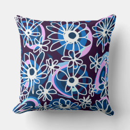 Mazipoodles Kärlek Flowers - Indigo Blue Lilac Whi Kudde