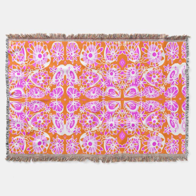 Mazipoodles Kärlek Flowers - Orange Rosa White Filt (Framsidan)