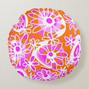 Mazipoodles Kärlek Flowers - Orange Rosa White Rund Kudde
