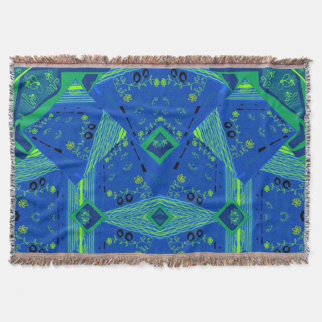 Mazipoodles Origami Chintz Blue Grönt Filt (Framsidan)