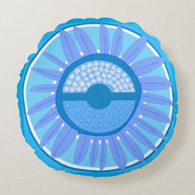 Mazipoodles Solros Sunshine: Blue 4 Rund Kudde (Framsidan)