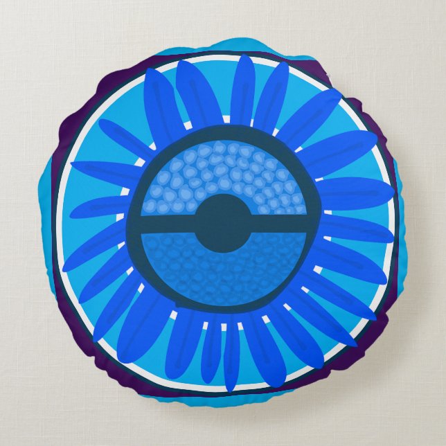 Mazipoodles Solros Sunshine: Blue 6 Rund Kudde (Baksidan)