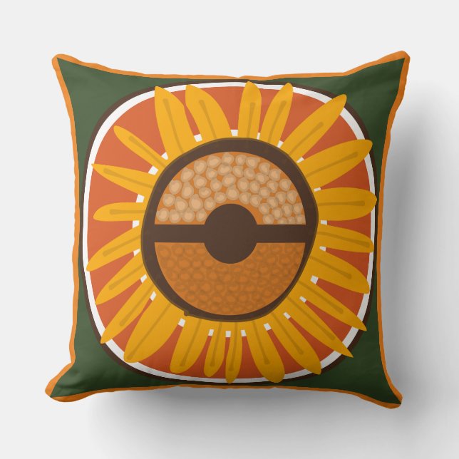 Mazipoodles Solros Sunshine: Orange Grönt Kudde (Framsida)