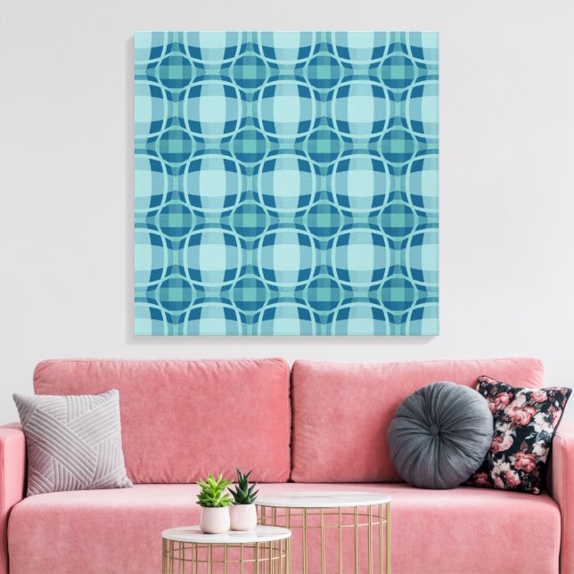 Mazipoodles Square Circle Plaid Baby Blue Canvastryck (Insitu (Vardagsrum))