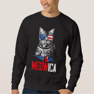 Mb35 4 juli Meowica American Flagga Fireworks Ca Lång Ärmad Tröja