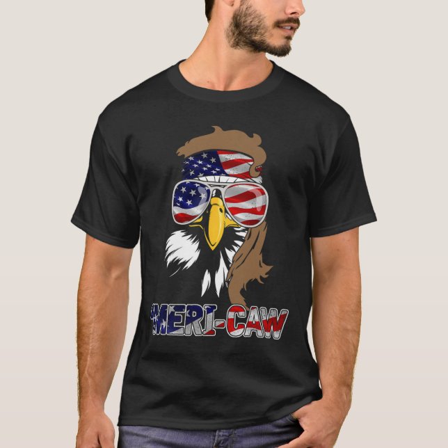 Mb35 Mullet Eagle meri-caw 4:e juli-oberoende T Shirt (Framsida)