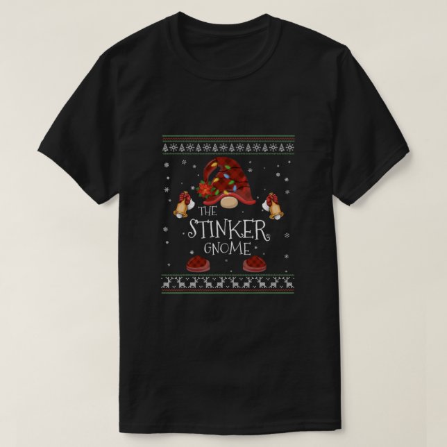 mb Stinker Gnome Buffalo Plaid Christmas Light Ugl T Shirt (Design framsida)