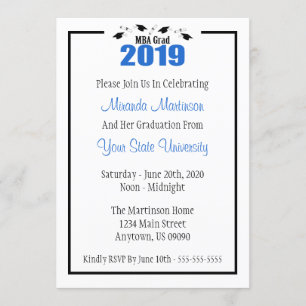 MBA Grad 2019 Studenten Inbjudan (blått kummel)