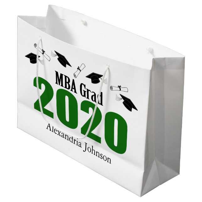 MBA Grad 2020 Studenten Gift Bag (Grönt) (Framsidan Vinklad)