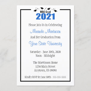 MBA Grad 2021 Studenten Inbjudan (blå kranar)
