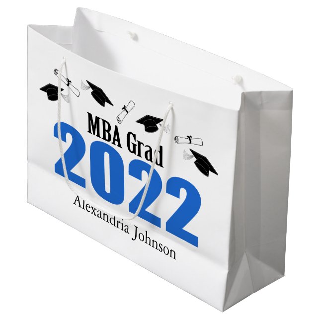 MBA Grad 2022 Studenten Gift Bag (blå) (Framsidan Vinklad)