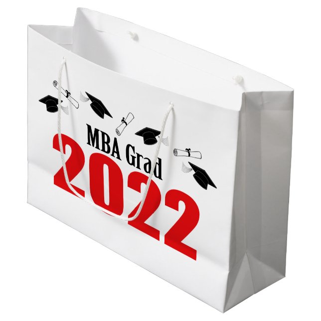 MBA Grad 2022 Studenten Gift Bag (röd) (Framsidan Vinklad)