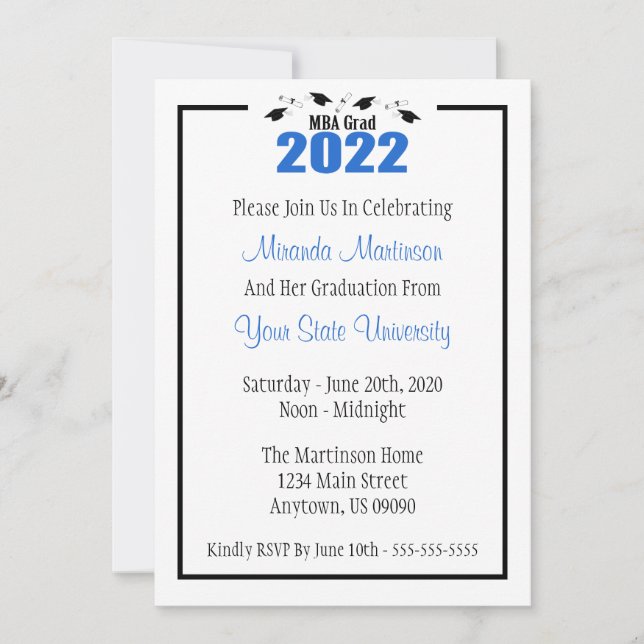 MBA Grad 2022 Studenten Inbjudan (blå kranar) (Framsida)
