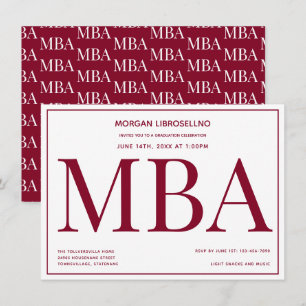 MBA grad Burgundy White Studentfest Inbjudningar