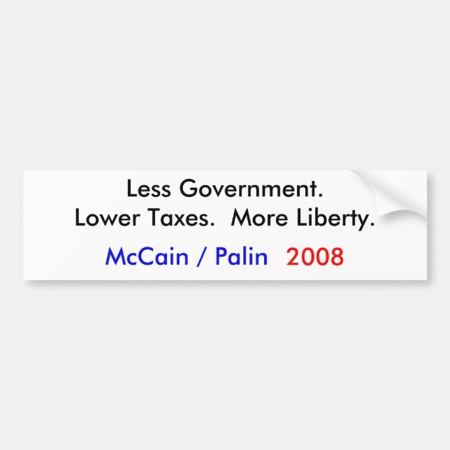 McCain/Palin 2008 = Mindre regering Bildekal (Framsidan)