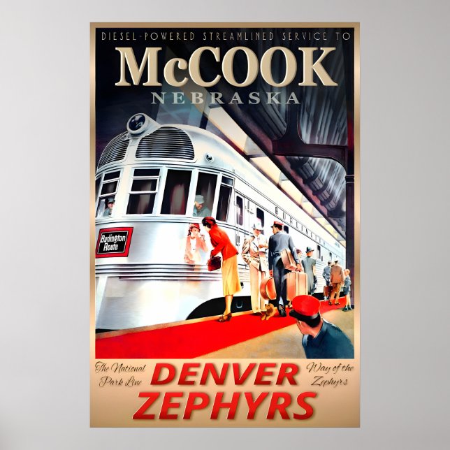 McCook Nebraska Denver Zephyrs Burlington Route Poster (Framsidan)
