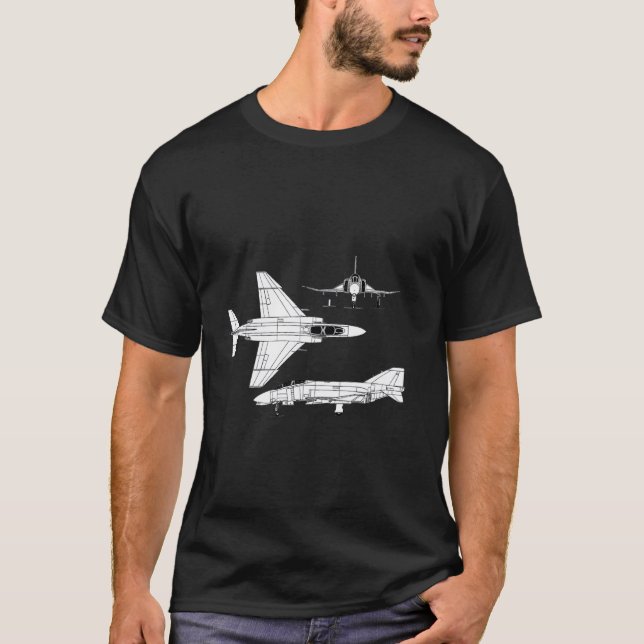 McDonnell Douglas F-4 Phantom II Blueprint Aircraf T Shirt (Framsida)
