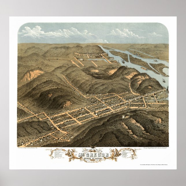 McGregor, IA Panoramic Karta - 1869 Poster (Framsidan)