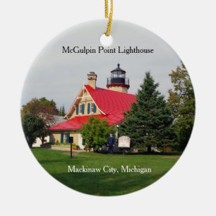 McGulpin Point Lighthouse (rödtak)-prydnadsföremål Julgransprydnad Keramik