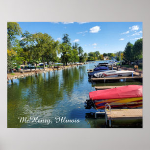 McHenry, Illinois River Walkway på Fox River Poster