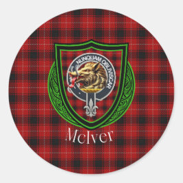 McIver skotska klan tartan och vapen Runt Klistermärke