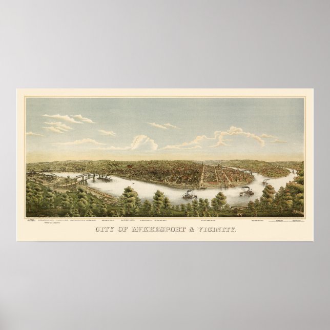 McKeesport, PA Panoramic Karta - 1894 Poster (Framsidan)