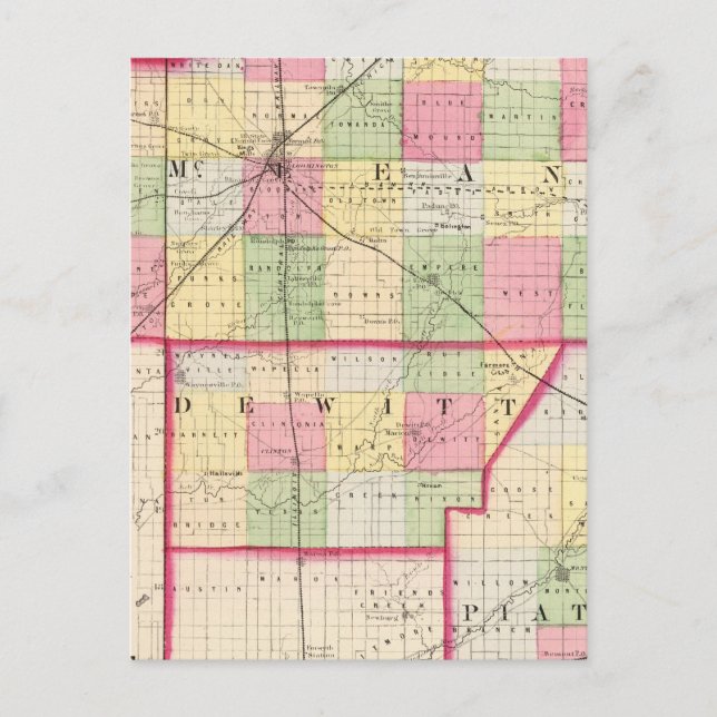 McLean, De Witt, Piatt County Vykort (Framsida)