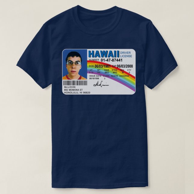 Mclovin Superbad ID Driver Driver Gifts Funny Driv T Shirt (Design framsida)