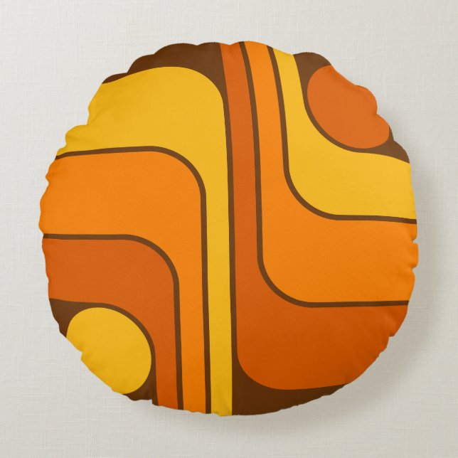 MCM 1970-tals Retro Stil Geometrisk Design Rund Kudde (Framsidan)