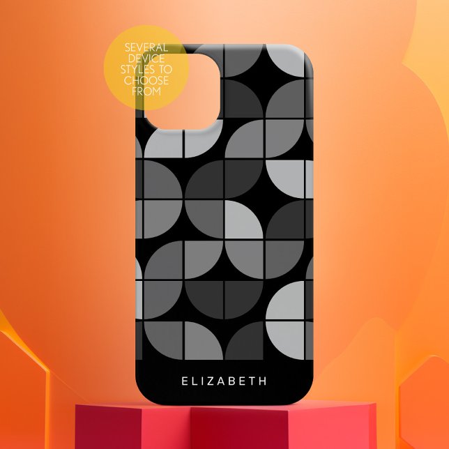 MCM Geometric Mod Circles Mönster - black and gråt (Personalized Phone Case with Custom Text)