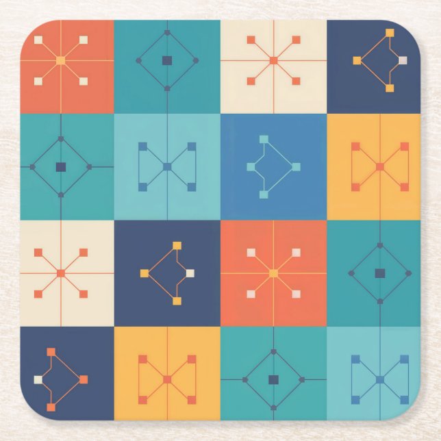 MCM Geometric Mönster Underlägg set Papper Kvadrat (Framsidan)