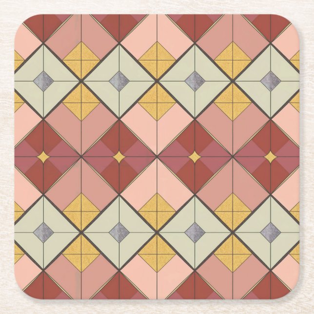 MCM Guld Rosa Diamond Mönster Underlägg set Papper Kvadrat (Framsidan)