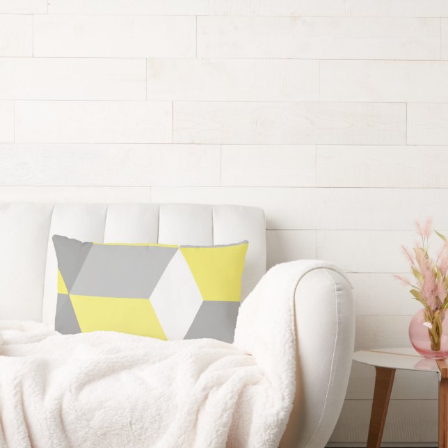 MCM-Gult och Grått Modern Geometric Mönster Lumbarkudde (Soffa)