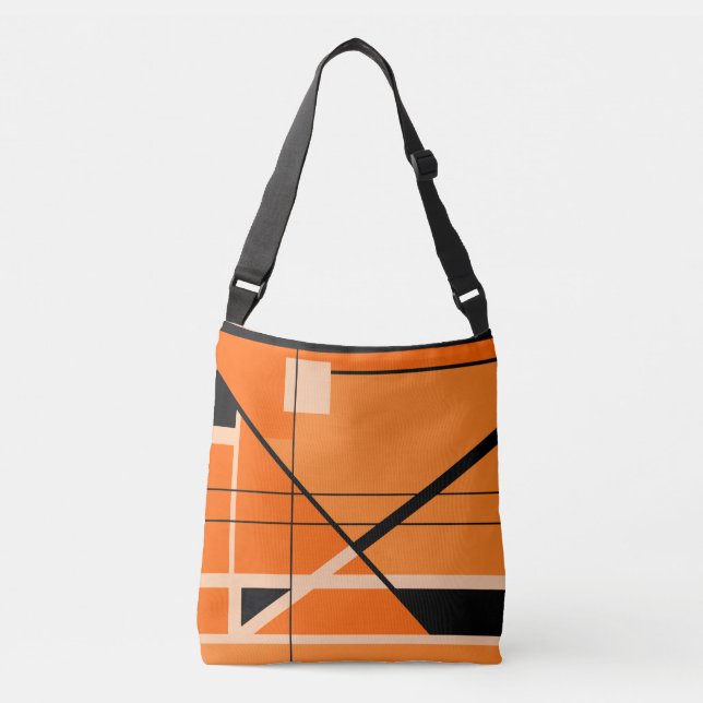 MCM Inspired Black Beige på Orange Geometric Axelväska (Framsida)