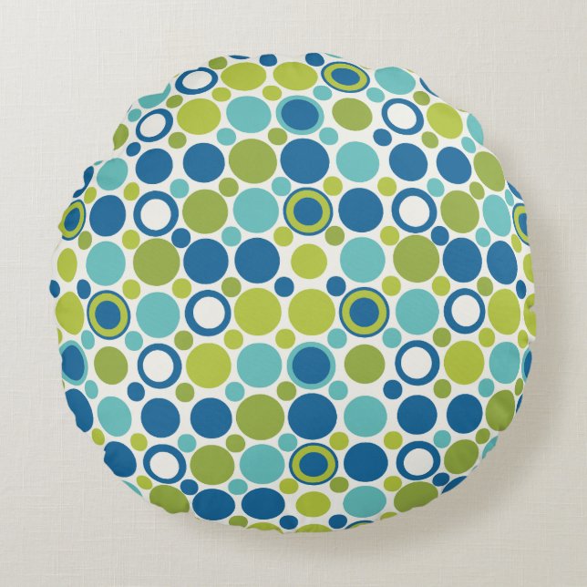 MCM Lime and Aqua Bubble Pillow Rund Kudde (Framsidan)