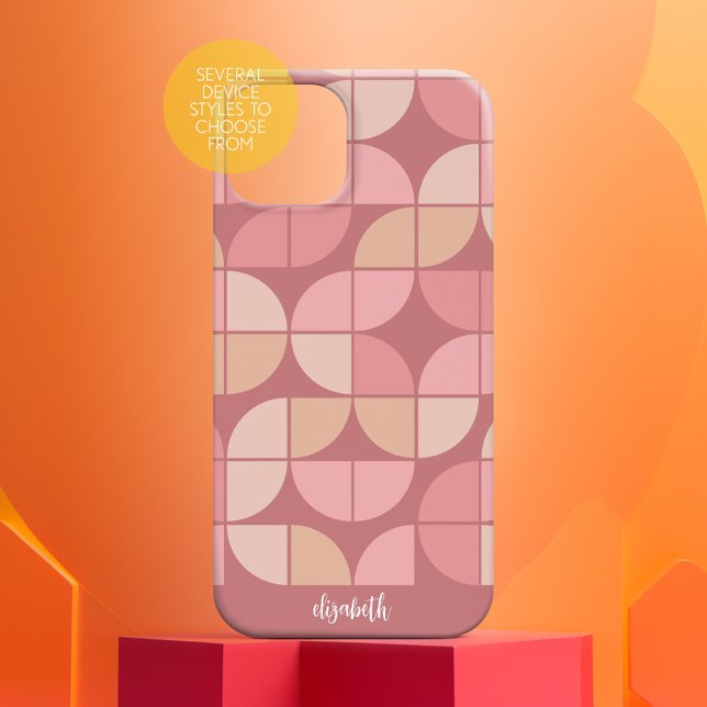 MCM Mod Circles Mönster ro mauve och  rosa (Personalized Phone Case with Custom Text)
