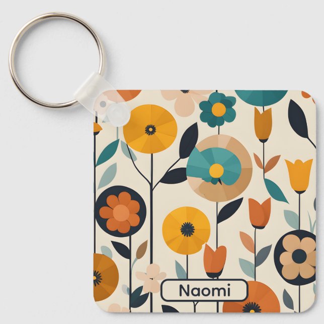 MCM Pop Art Färgglada Blommor Nyckelring (Framsida)