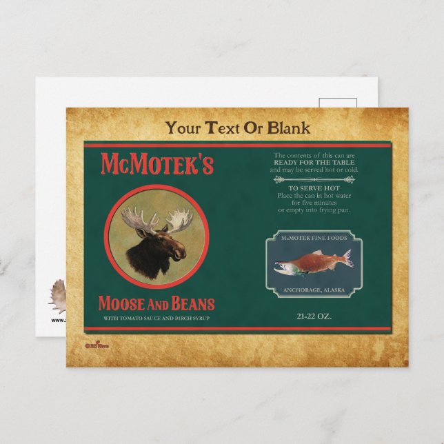 McMoteks Älg- och Bönmärke Vykort (Fram/baksida)