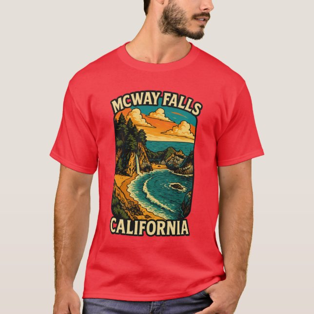 McWay Falls Big Sur California Coastal Waterfall T Shirt (Framsida)