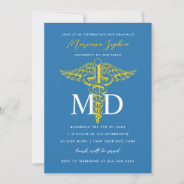 MD Doktor i Medicine Studenten Blue och Guld Inbjudningar