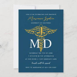 MD Doktor i Medicine Studenten marinblå Guld Inbjudningar
