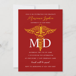 MD Doktor i Medicine Studenten Red och Guld Inbjudningar