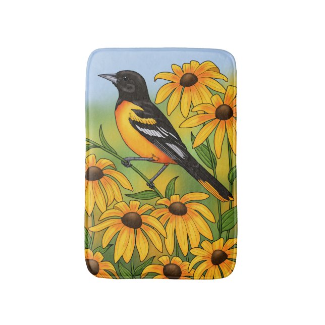 MD State Bird Oriole & Black-eyed Susan Flower Badrumsmatta (Framsidan (Vertikal))
