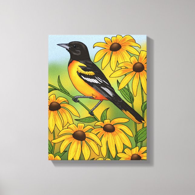 MD State Bird Oriole & Black-eyed Susan Flower Canvastryck (Framsida)
