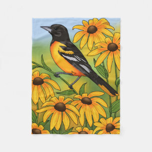 MD State Bird Oriole & Black-eyed Susan Flower Fleecefilt
