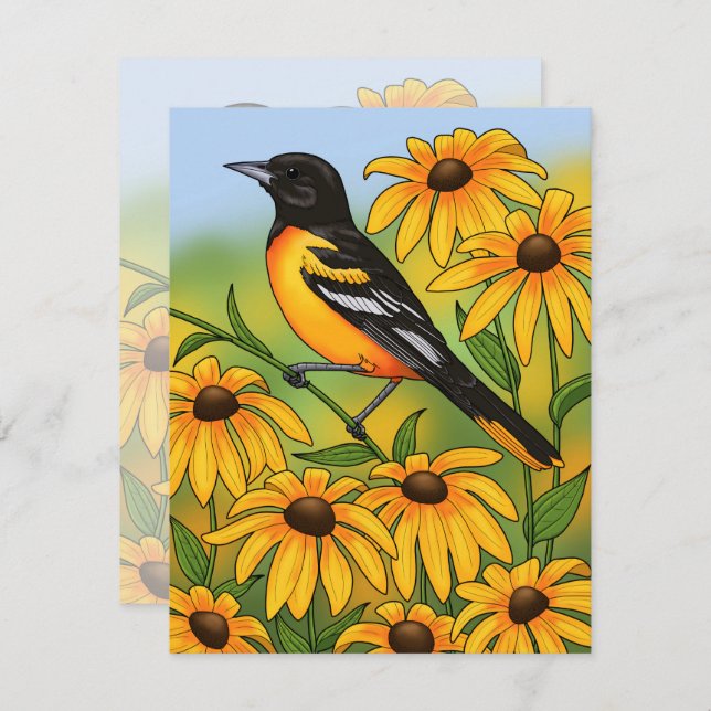 MD State Bird Oriole & Black-eyed Susan Flower Inbjudningar (Fram/baksida)